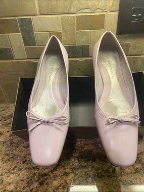 ANTONIO MELANI Pale Pink Leather Ballet Flats with Bow